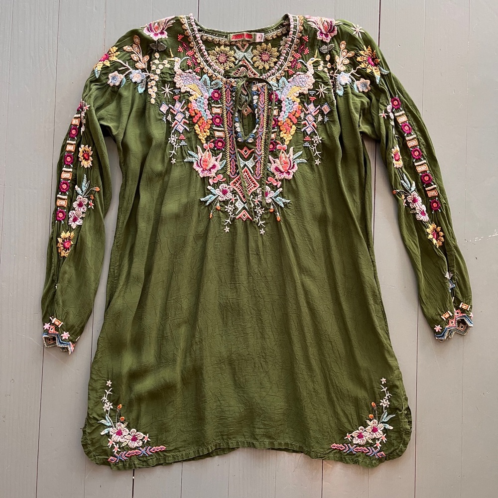 Embroidered Green Tunic Top Johnny Was